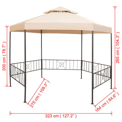 vidaXL Garden Marquee Gazebo Pavilion Tent Hexagonal Beige 323x265 cm