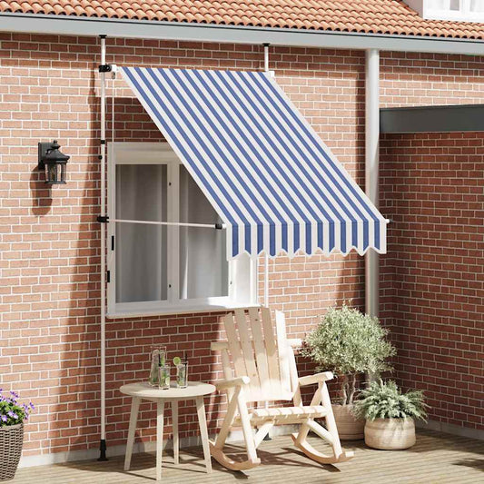 vidaXL Manual Retractable Awning 150 cm Blue and White Stripes