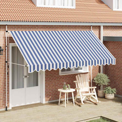 vidaXL Manual Retractable Awning 400 cm Blue and White Stripes