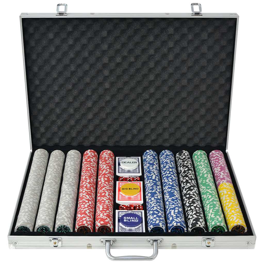 80185 vidaXL Poker Set with 1000 Laser Chips Aluminium