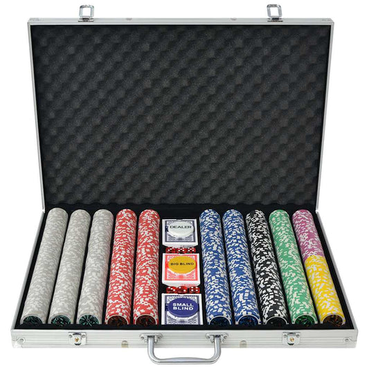 80185 vidaXL Poker Set with 1000 Laser Chips Aluminium