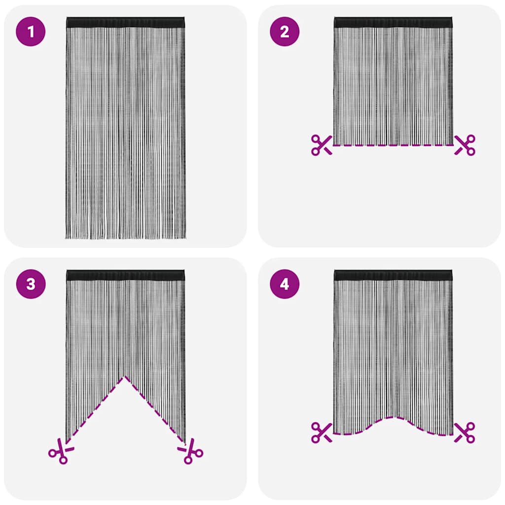 132401 vidaXL String Curtains 2 pcs 140x250 cm Black