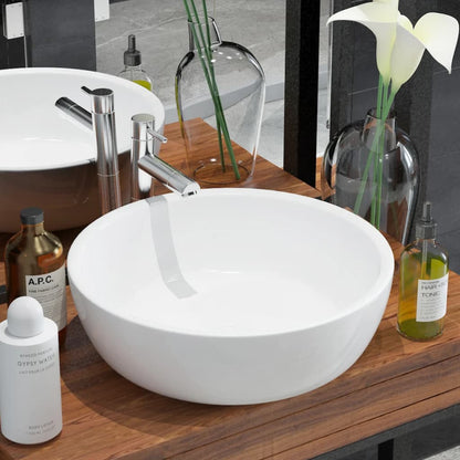 vidaXL Basin Round Ceramic White 42x12 cm