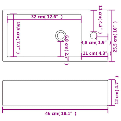 vidaXL Basin with Faucet Hole Rectangular Ceramic White 46x25.5x12 cm