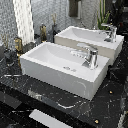 vidaXL Basin with Faucet Hole Rectangular Ceramic White 46x25.5x12 cm