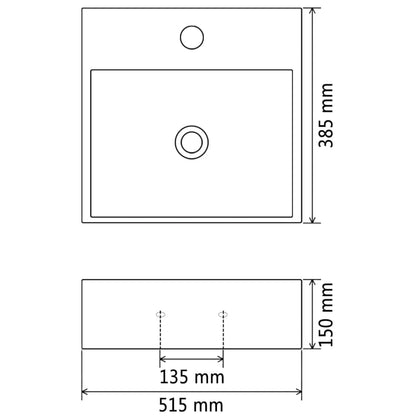 vidaXL Basin with Faucet Hole Ceramic White 51.5x38.5x15 cm