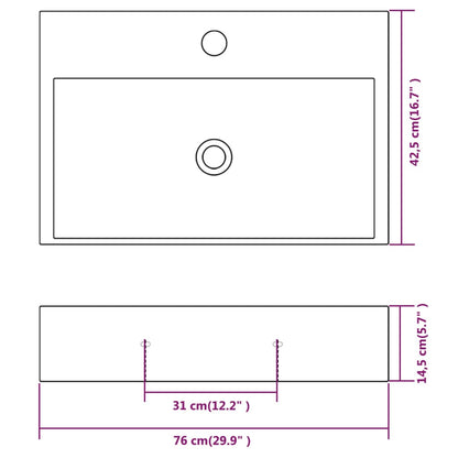 vidaXL Basin with Faucet Hole Ceramic White 76x42.5x14.5 cm