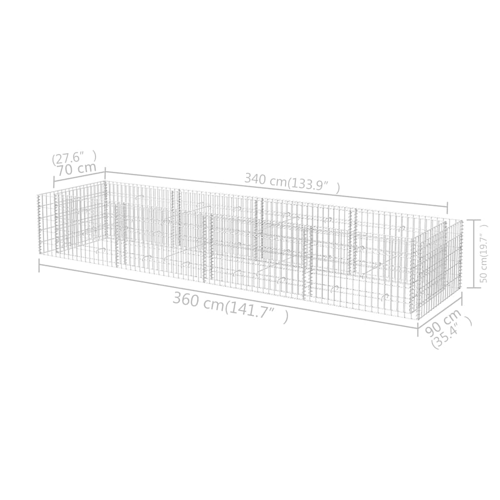 vidaXL Gabion Raised Bed Steel 360x90x50 cm