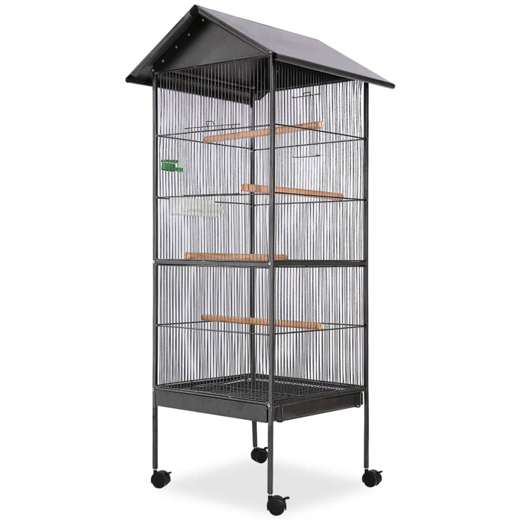 170409 vidaXL Bird Cage with Roof Black 66x66x155 cm Steel