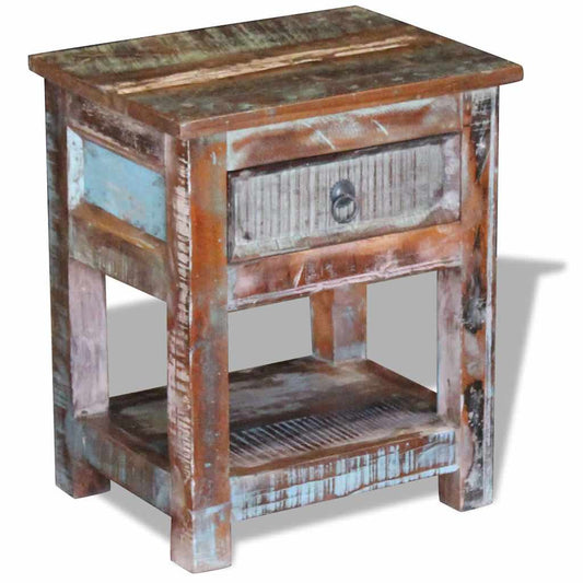 243456 vidaXL Side Table with 1 Drawer Solid Reclaimed Wood 43x33x51 cm