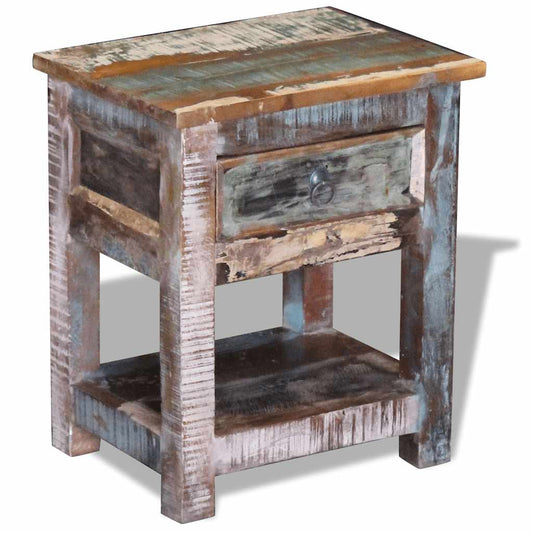 243456 vidaXL Side Table with 1 Drawer Solid Reclaimed Wood 43x33x51 cm