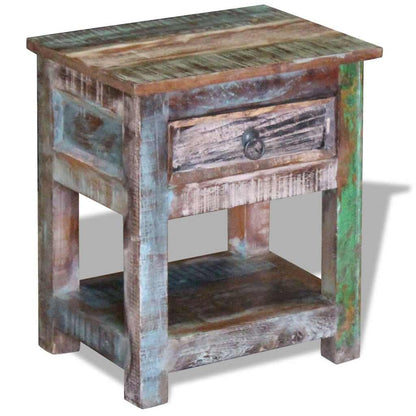 243456 vidaXL Side Table with 1 Drawer Solid Reclaimed Wood 43x33x51 cm