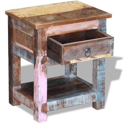 243456 vidaXL Side Table with 1 Drawer Solid Reclaimed Wood 43x33x51 cm