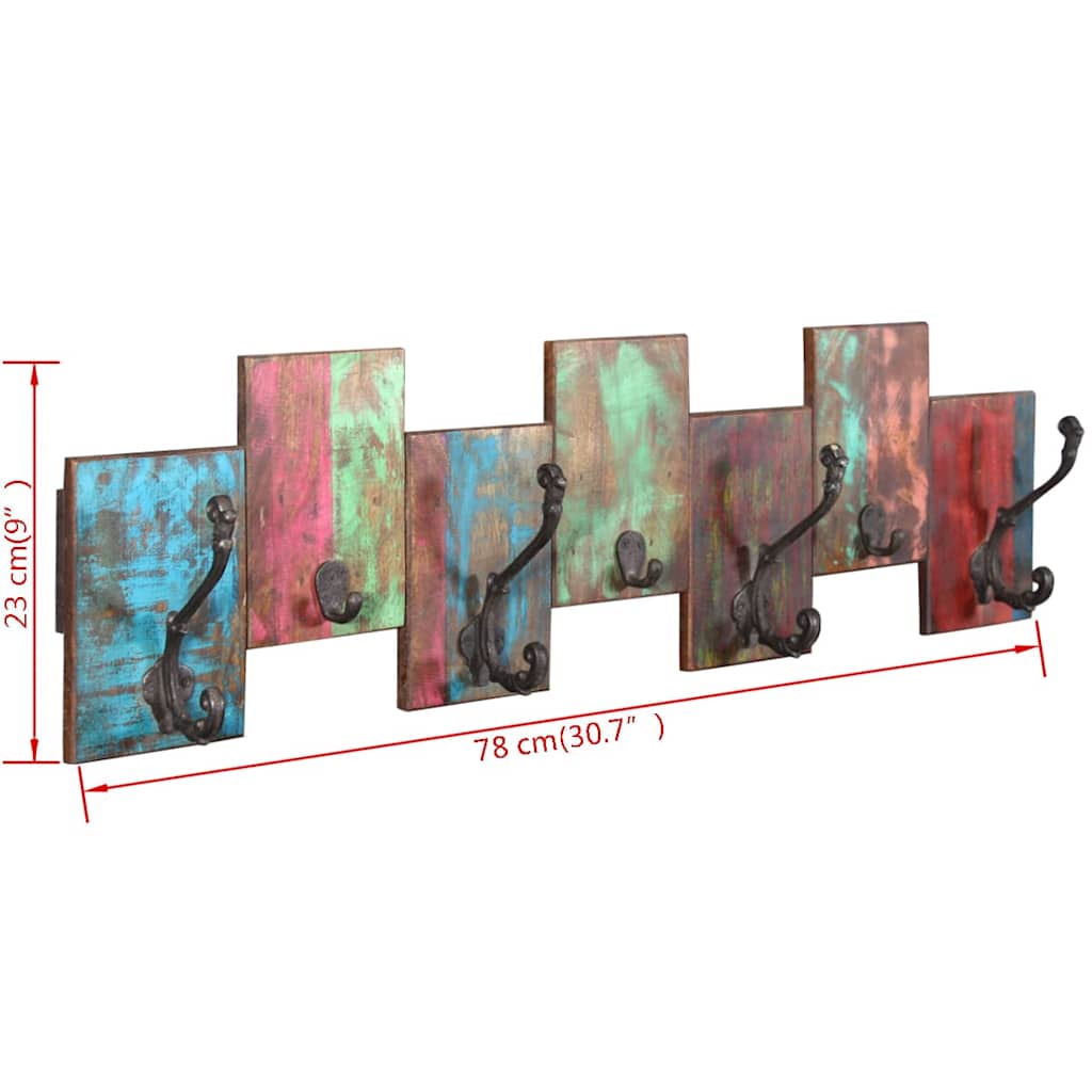 243460 vidaXL Coat Rack with 7 Hooks Solid Reclaimed Wood