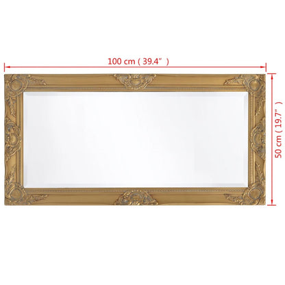 vidaXL Wall Mirror | Gold | Wood | 100x50 cm | Decorative Inlays | Wall Mirror
