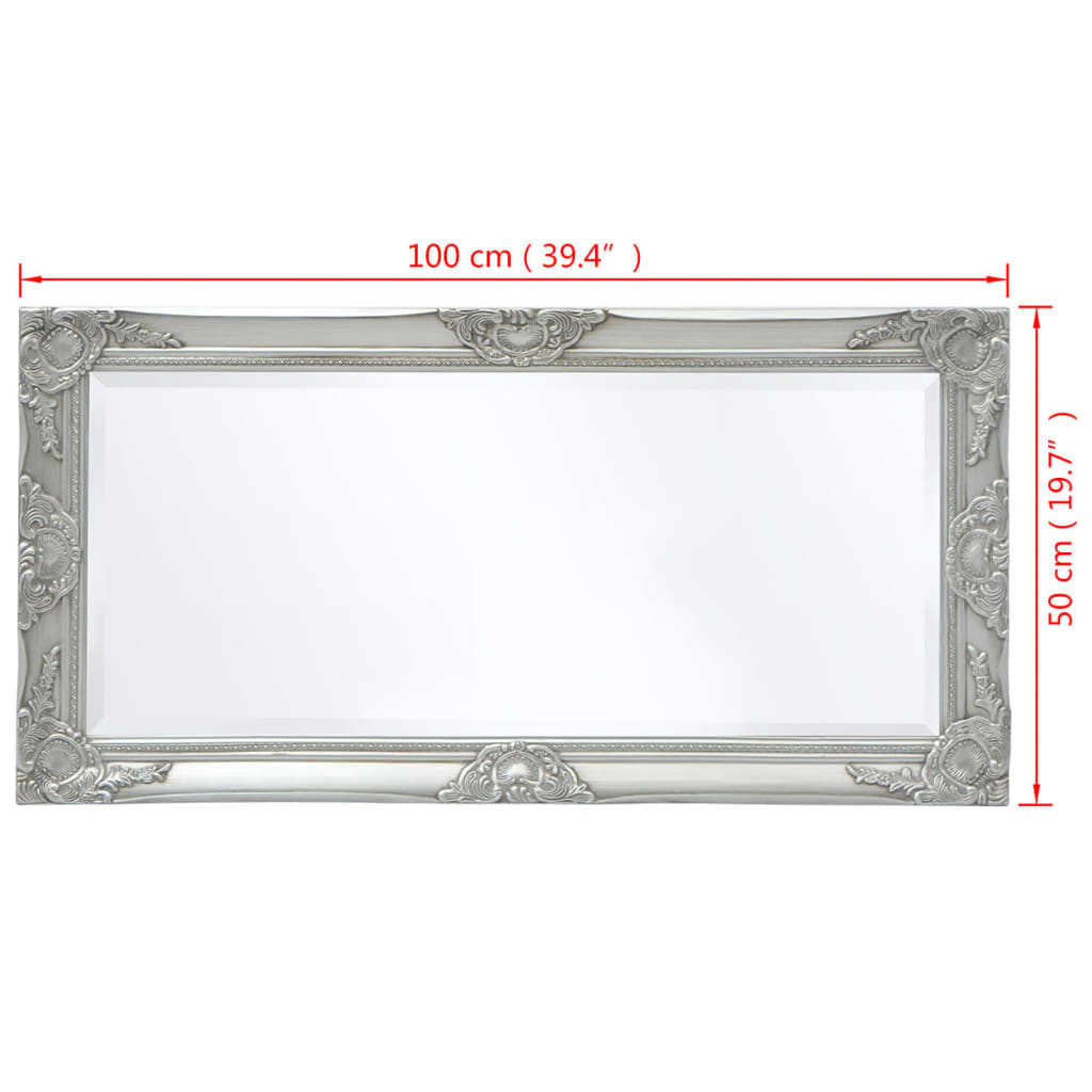 243681 vidaXL Wall Mirror Baroque Style 100x50 cm Silver