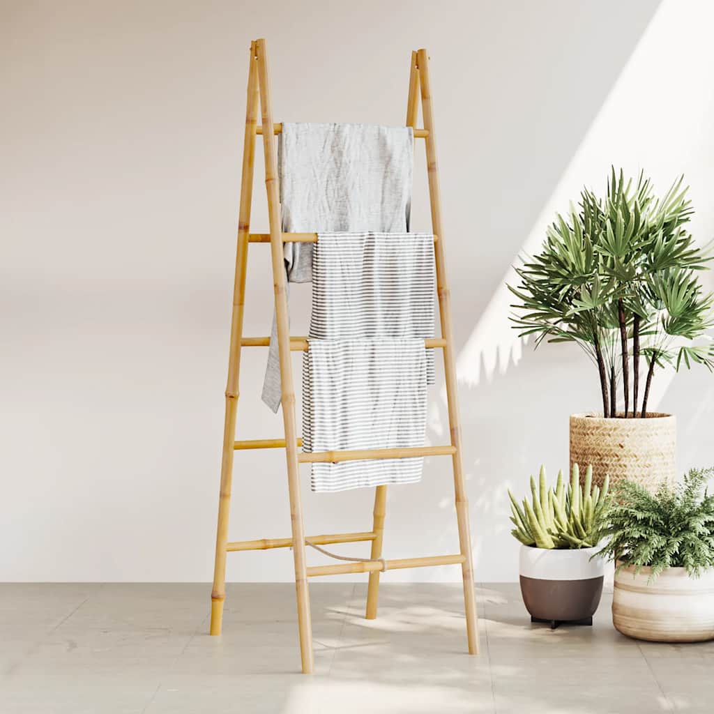 243714 vidaXL Double Towel Ladder with 5 Rungs Bamboo 50x160 cm
