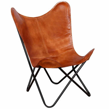 243728 vidaXL Butterfly Chair Brown Real Leather