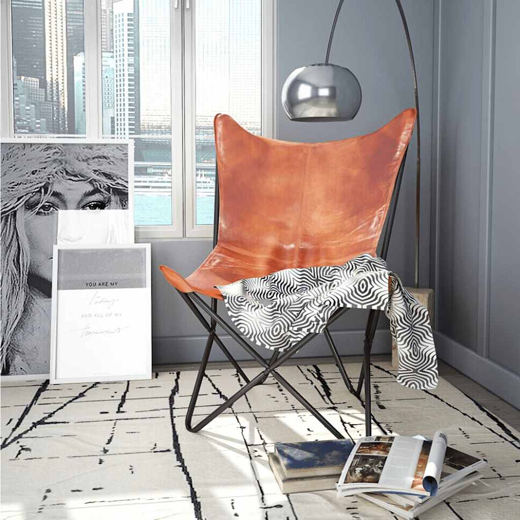243728 vidaXL Butterfly Chair Brown Real Leather