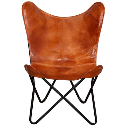 243728 vidaXL Butterfly Chair Brown Real Leather