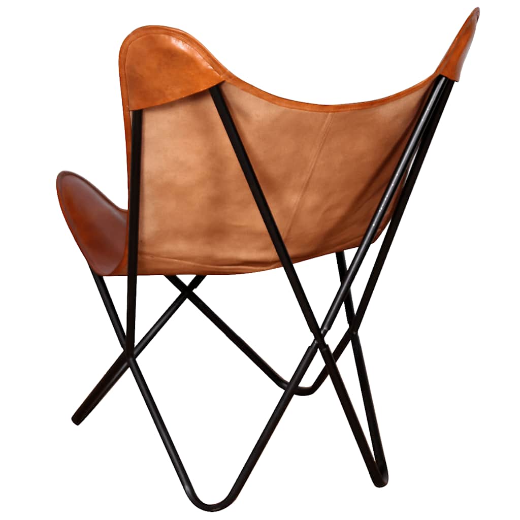 243728 vidaXL Butterfly Chair Brown Real Leather
