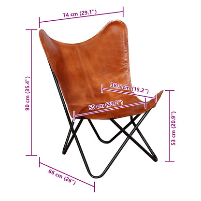 243728 vidaXL Butterfly Chair Brown Real Leather