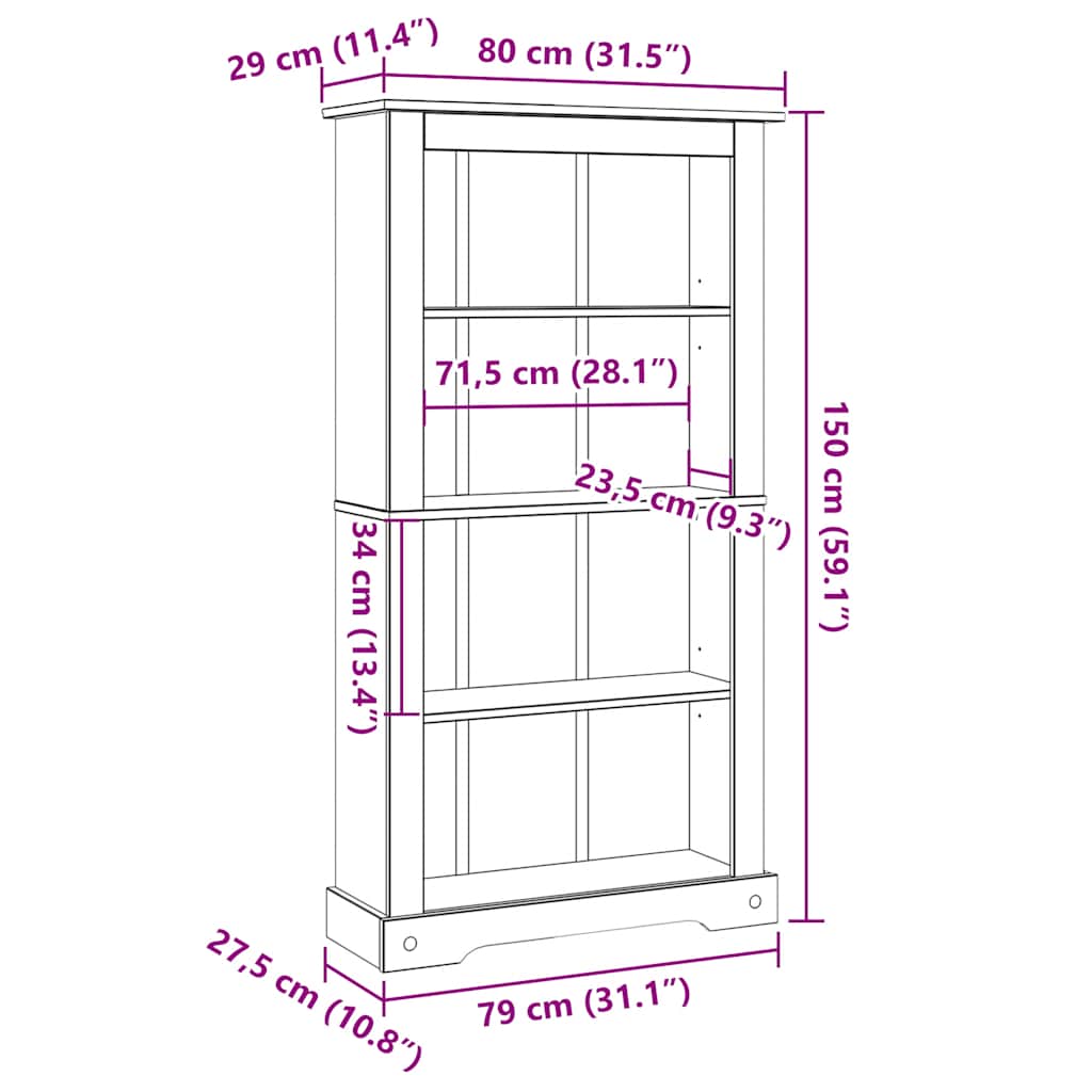 vidaXL 4-Tier Bookcase Mexican Pine Corona Range 80x29x150 cm