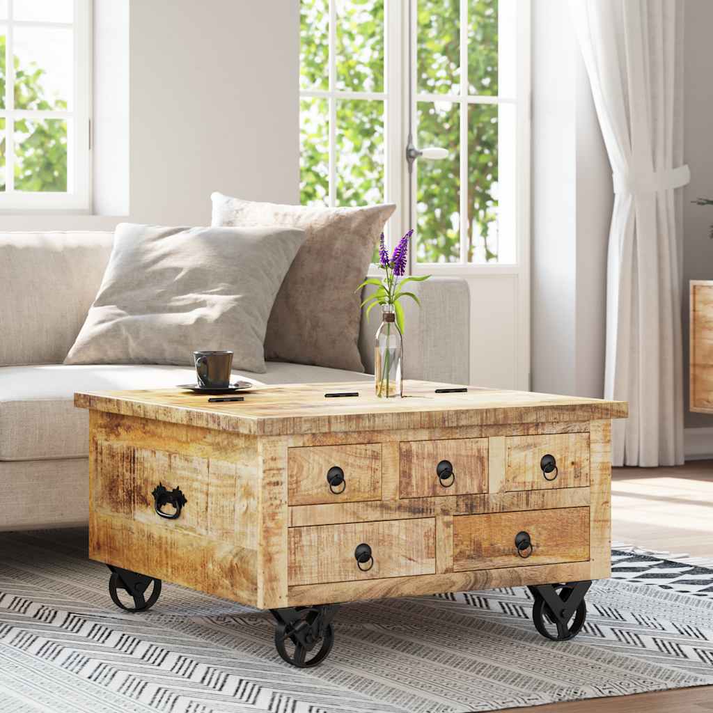 vidaXL Coffee Table Rough Mango Wood 70x70x40 cm
