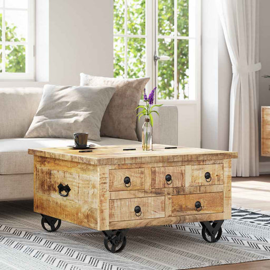 vidaXL Coffee Table Rough Mango Wood 70x70x40 cm