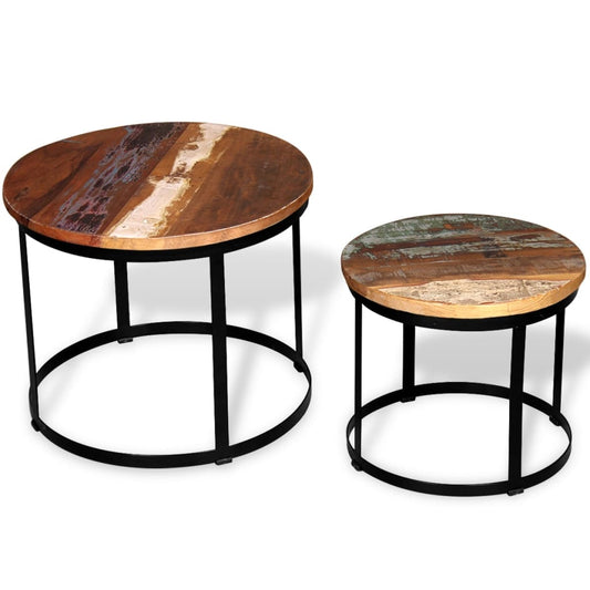 244007 vidaXL Two Piece Coffee Table Set Solid Reclaimed Wood Round 40cm/50cm