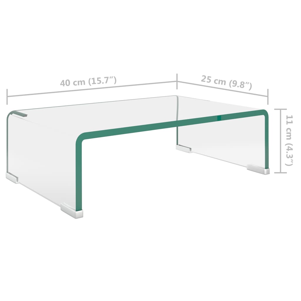 vidaXL TV Stand/Monitor Riser Glass Clear 40x25x11 cm