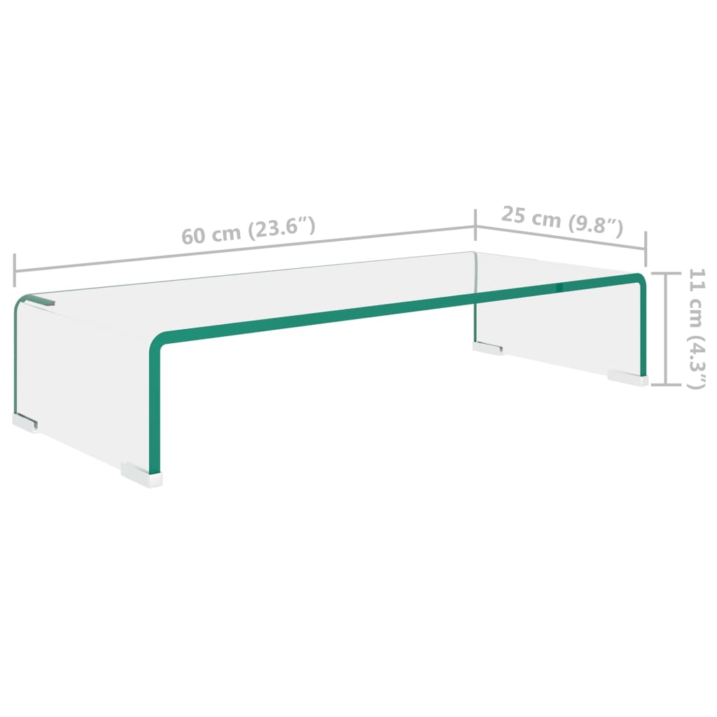 vidaXL TV Stand/Monitor Riser Glass Clear 60x25x11 cm