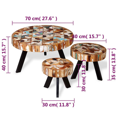 244229 vidaXL Three Piece Coffee Table Set Solid Reclaimed Wood