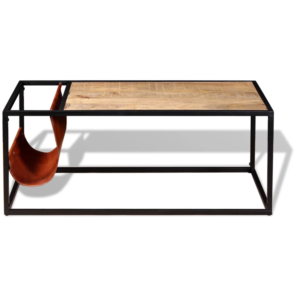 vidaXL Coffee Table with Genuine Leather Magazine Holder 110x50x45 cm