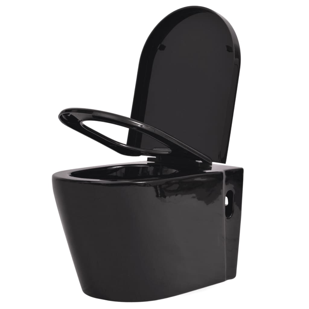 vidaXL Wall Hung Toilet Ceramic Black