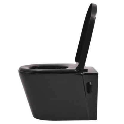 vidaXL Wall Hung Toilet Ceramic Black