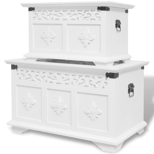 vidaXL Storage Chest | White | MDF and Solid Pine wood | Large and Small