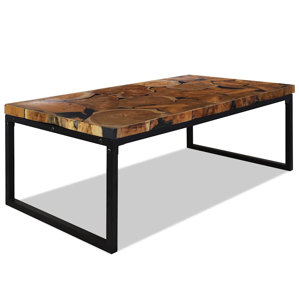 vidaXL Coffee Table | Black and Brown | Teak Wood and Resin | 110x60x40 cm