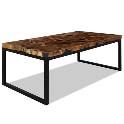 vidaXL Coffee Table | Black and Brown | Teak Wood and Resin | 110x60x40 cm