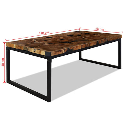 vidaXL Coffee Table | Black and Brown | Teak Wood and Resin | 110x60x40 cm