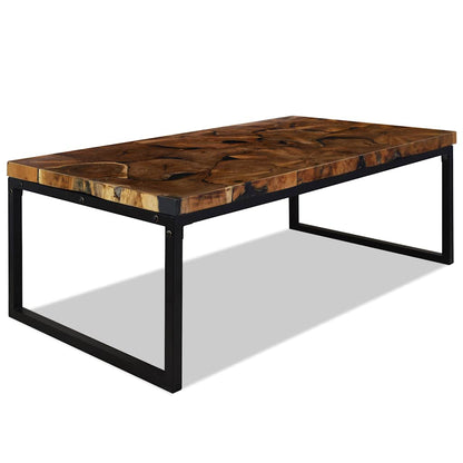 vidaXL Coffee Table | Black and Brown | Teak Wood and Resin | 110x60x40 cm