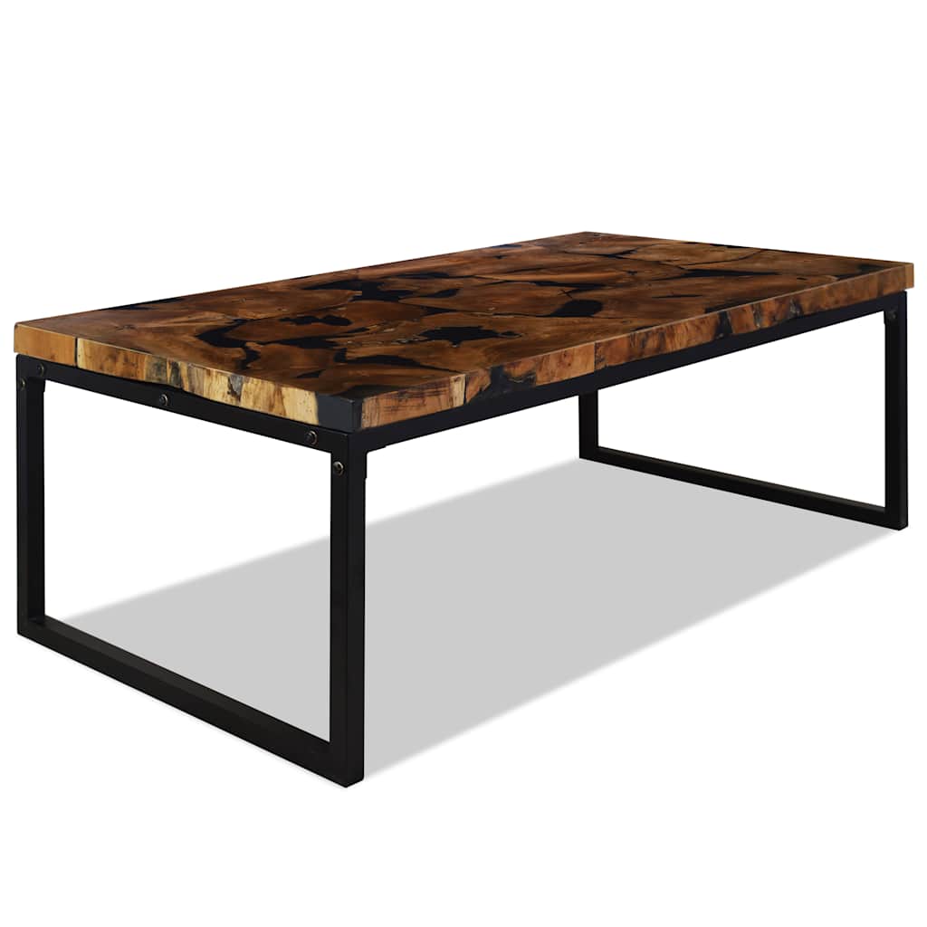 vidaXL Coffee Table | Black and Brown | Teak Wood and Resin | 110x60x40 cm