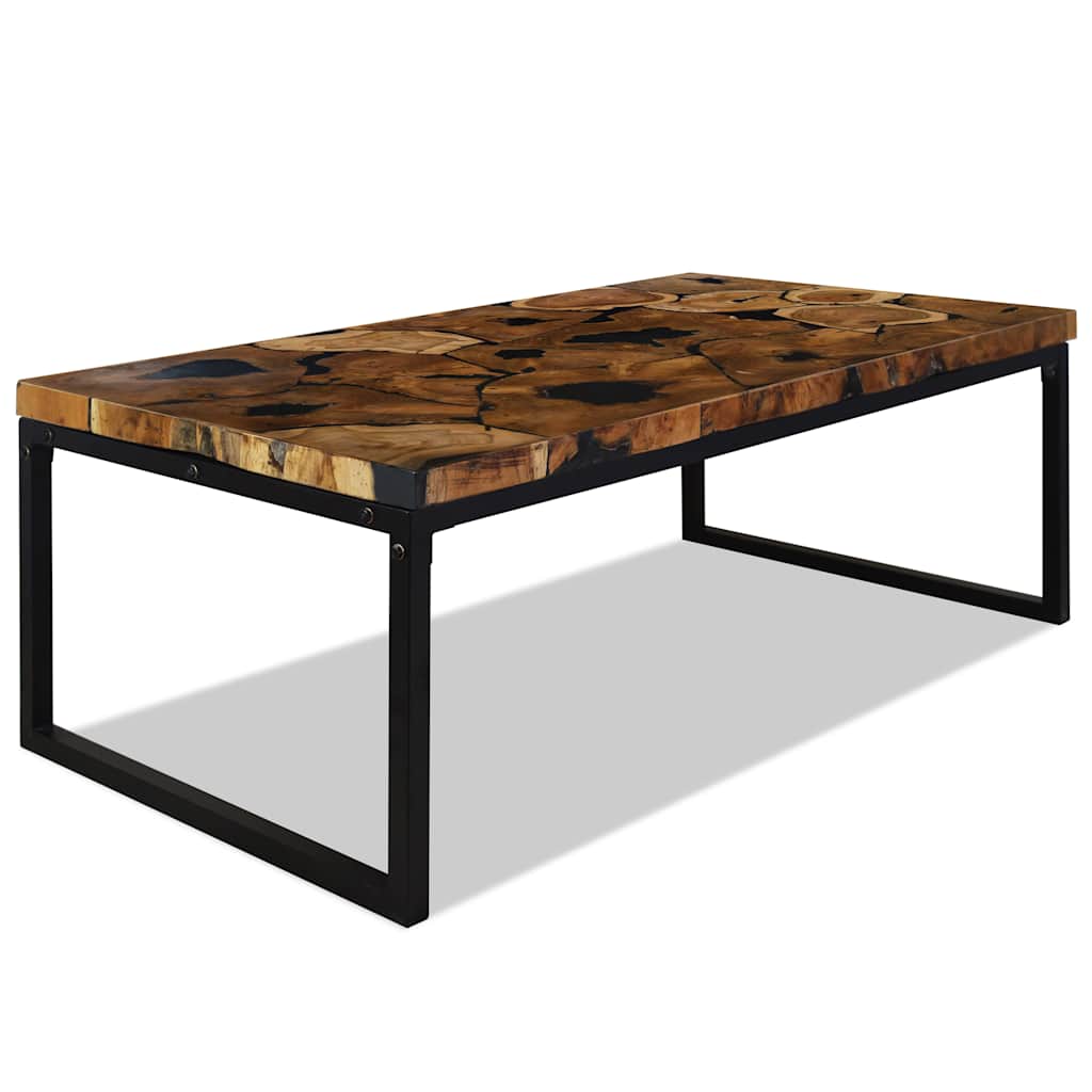 vidaXL Coffee Table | Black and Brown | Teak Wood and Resin | 110x60x40 cm