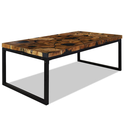 vidaXL Coffee Table | Black and Brown | Teak Wood and Resin | 110x60x40 cm