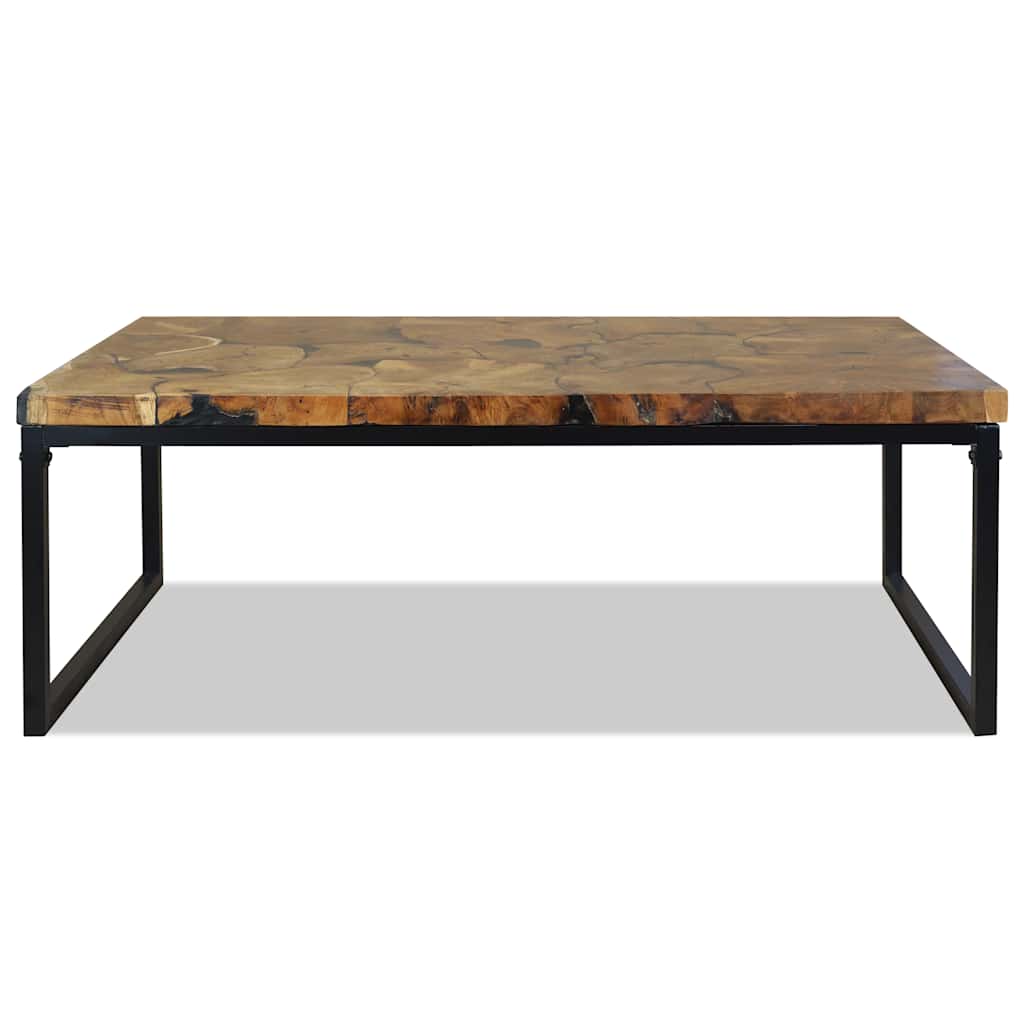 vidaXL Coffee Table | Black and Brown | Teak Wood and Resin | 110x60x40 cm
