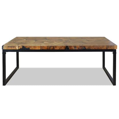 vidaXL Coffee Table | Black and Brown | Teak Wood and Resin | 110x60x40 cm