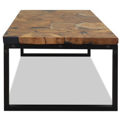vidaXL Coffee Table | Black and Brown | Teak Wood and Resin | 110x60x40 cm