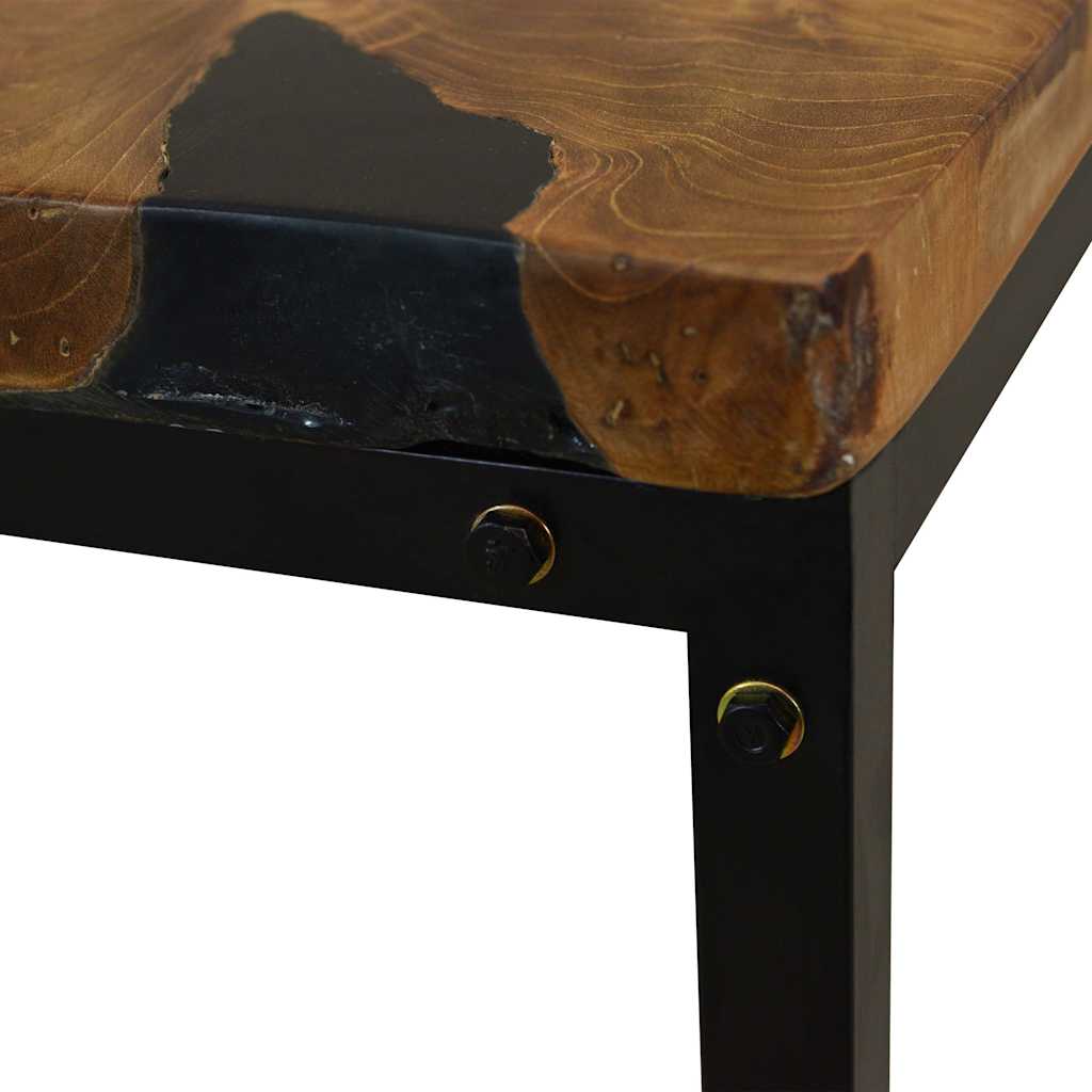vidaXL Coffee Table | Black and Brown | Teak Wood and Resin | 110x60x40 cm