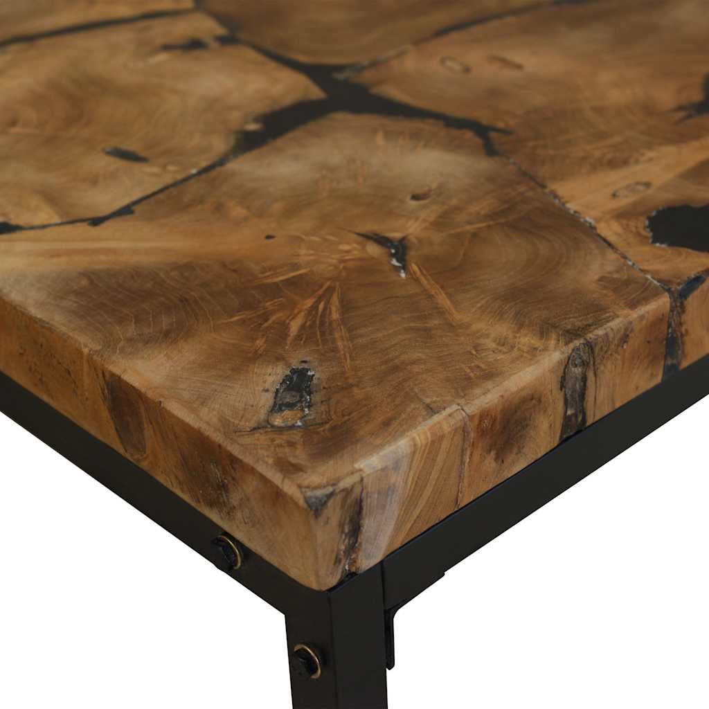 vidaXL Coffee Table | Black and Brown | Teak Wood and Resin | 110x60x40 cm