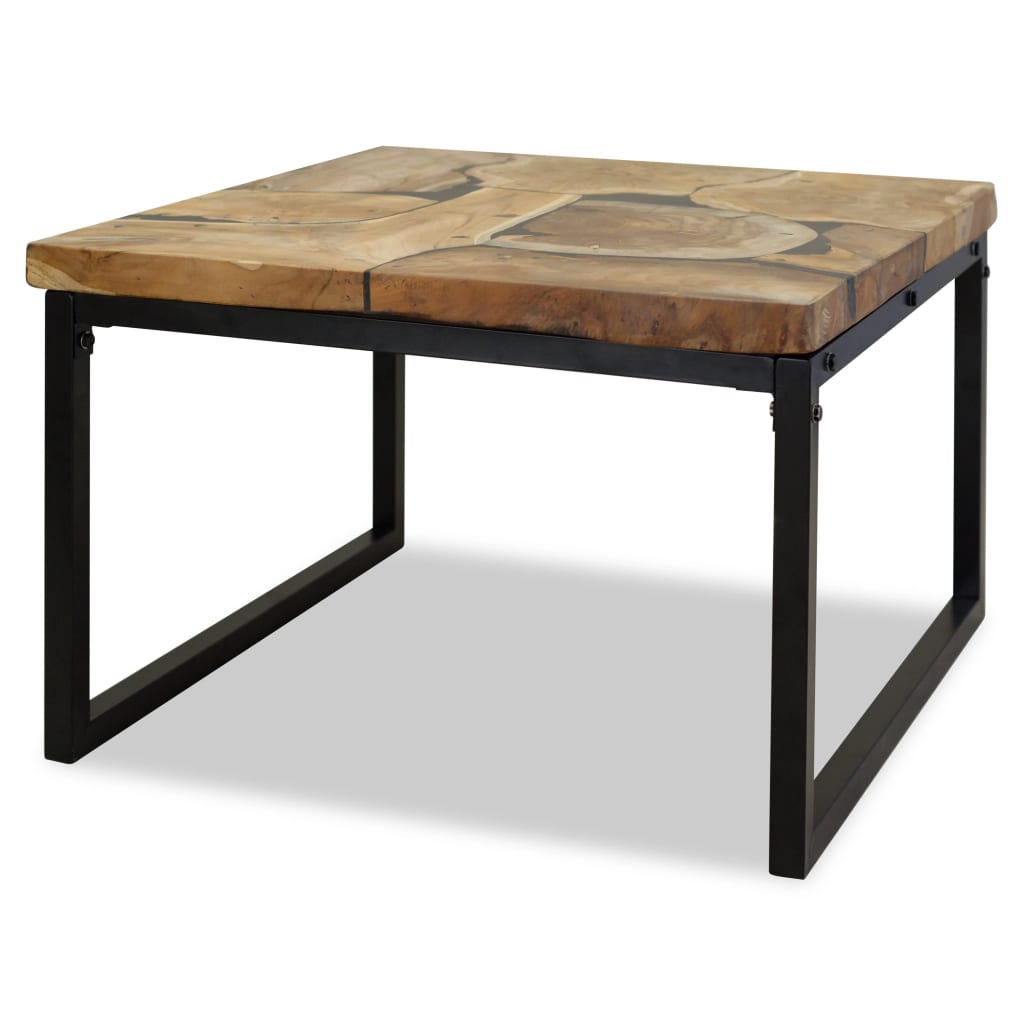 vidaXL Coffee Table | Black and Brown | Real teak with black resin, Steel